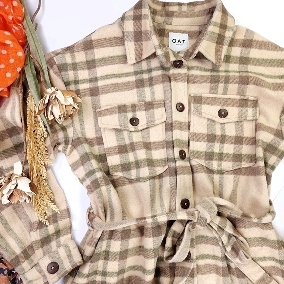 Oat New York Belted Sweater Coat Sz Medium Beige Green Tan M - Picture 7 of 12